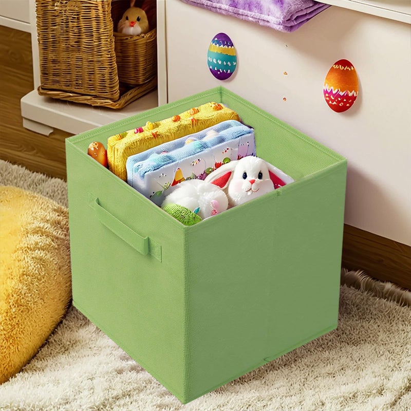 PowerKing Collapsible Storage Cubes with Handles, Fabric Foldable Bins for Closet Shelves, Durable Organization Storage Bins, 10.5'' x 11'' x 10.5'', 6 Pack, Green - Image 2